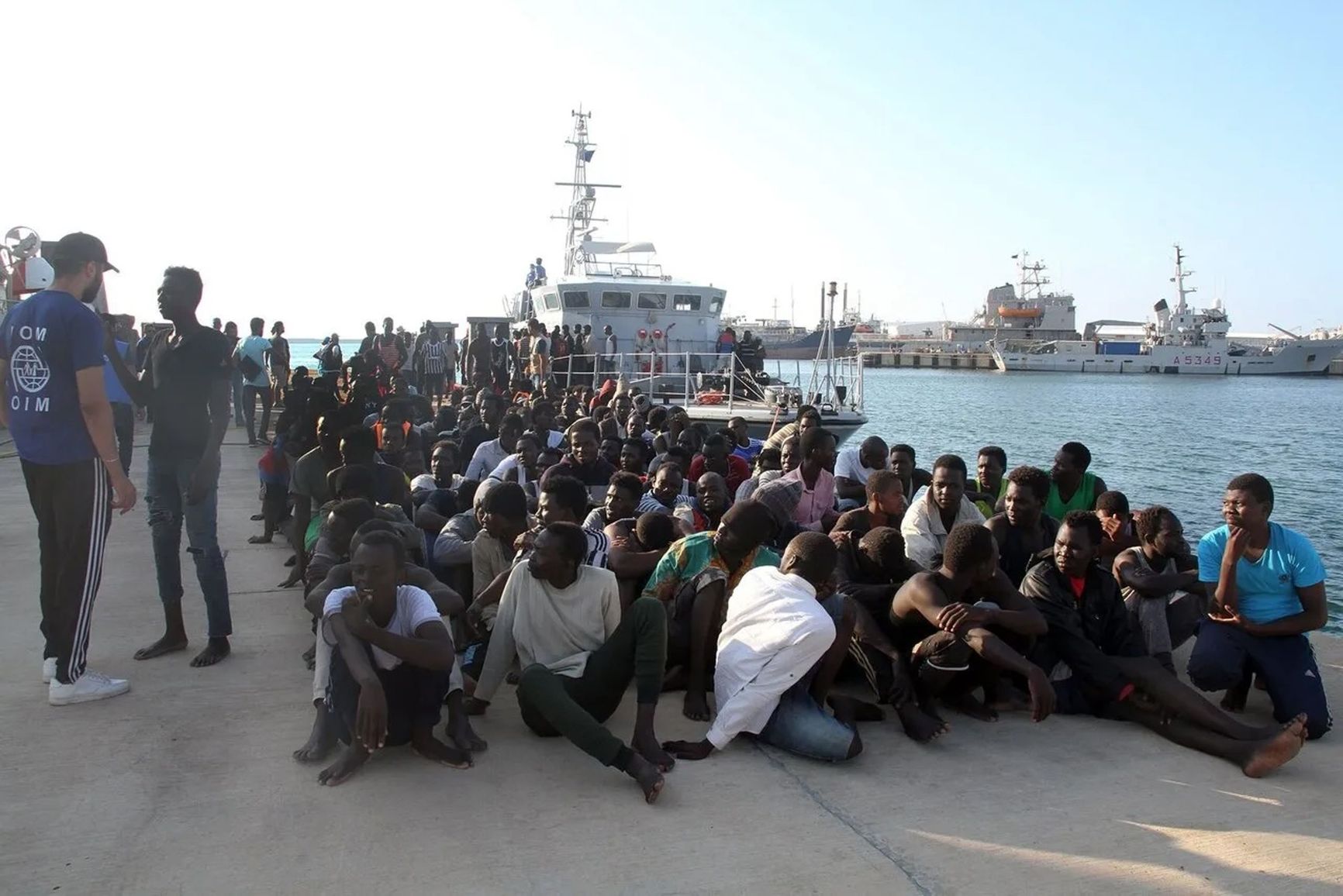 African refugees detained after attempting to cross the Mediterranean by boat, 2018. Photo: AFP