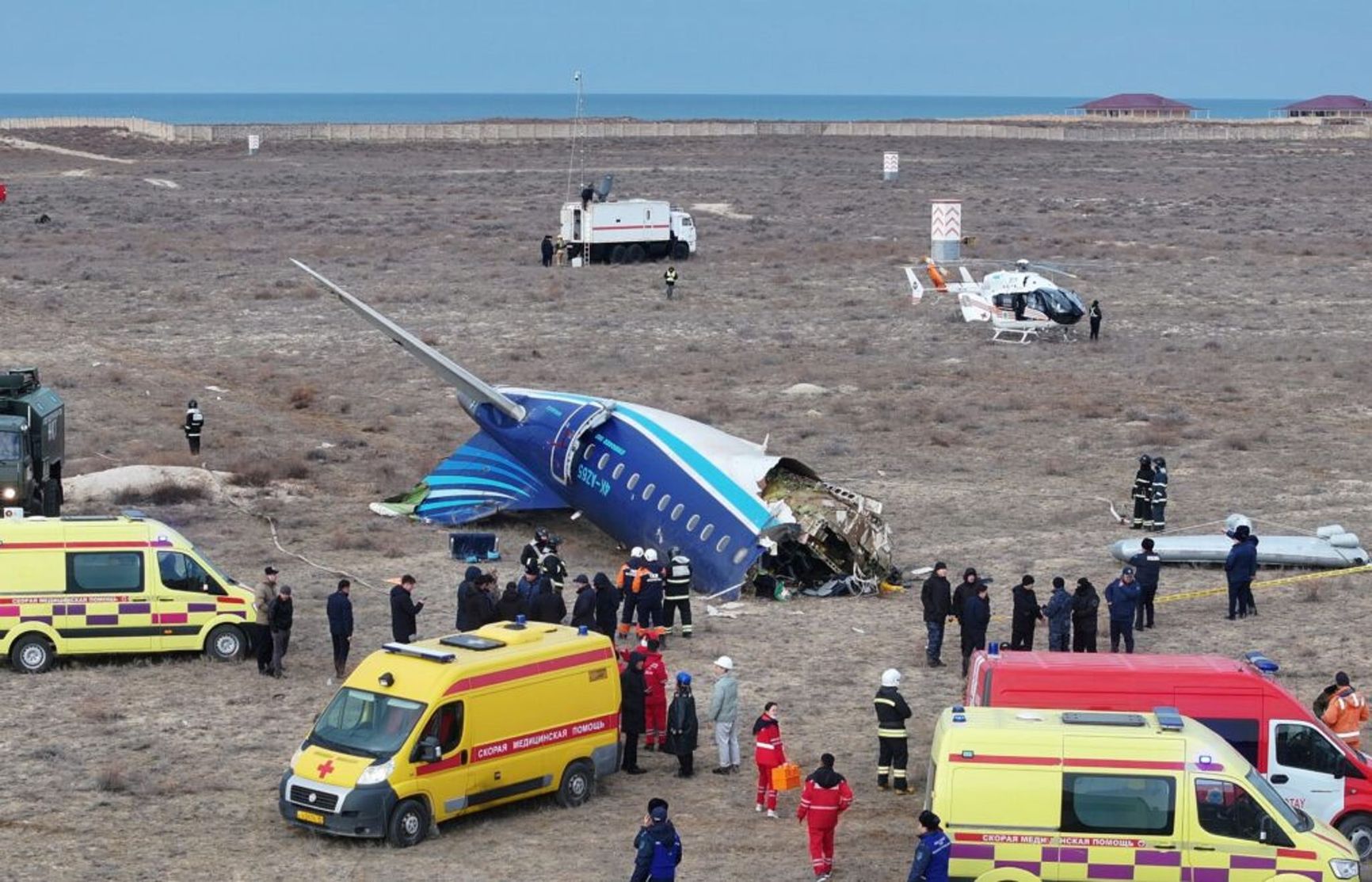 The crash site of the AZAL plane downed by Russian air defense